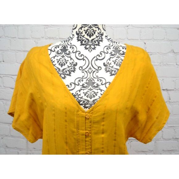 PRANA Women's Cap Sleeve V-Neck Button Blouse / Top SIZE SMALL Mustard Yellow - Picture 2 of 6